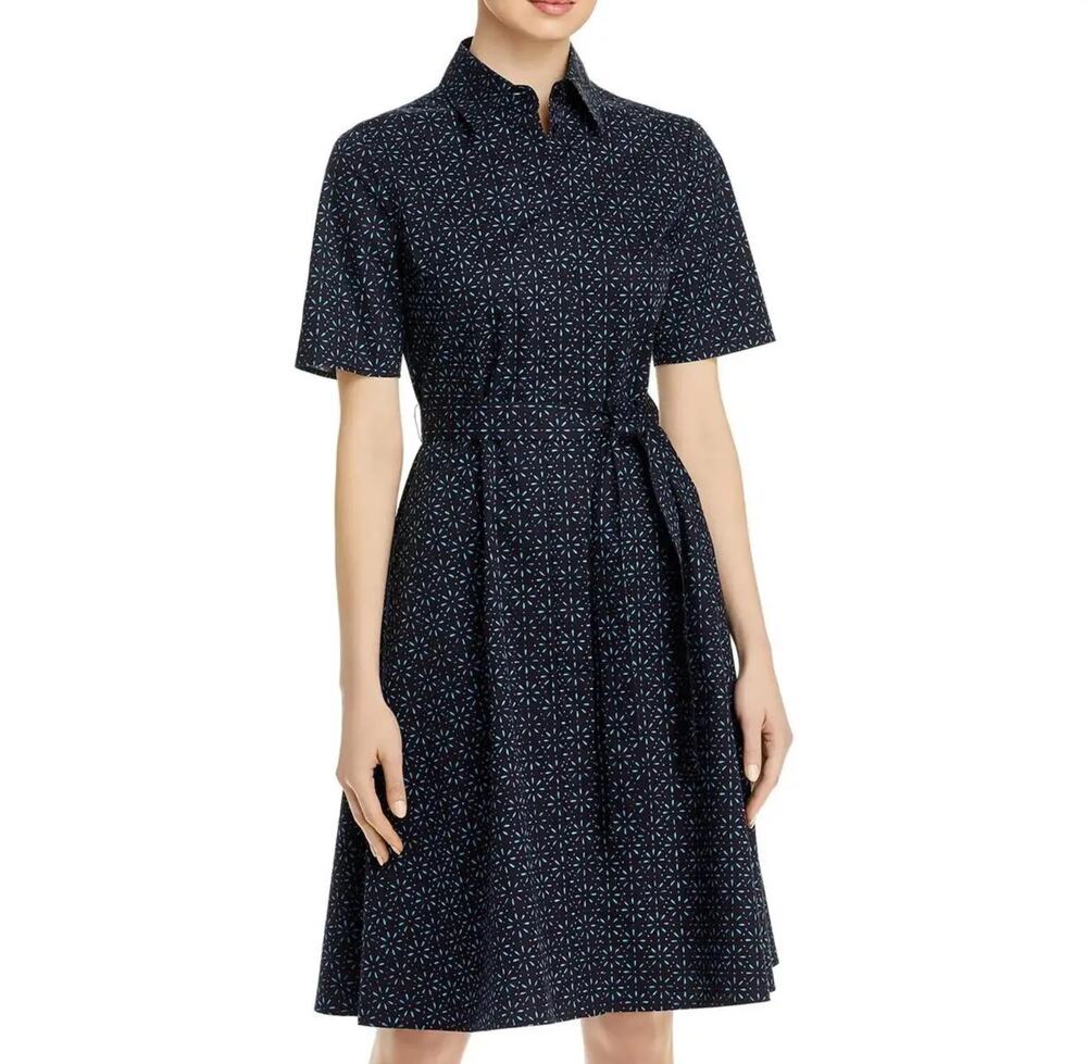 NWT BOSS Hugo Boss Daranda Cotton Short Sleeve Shirtdress Midnight Womens Size 0